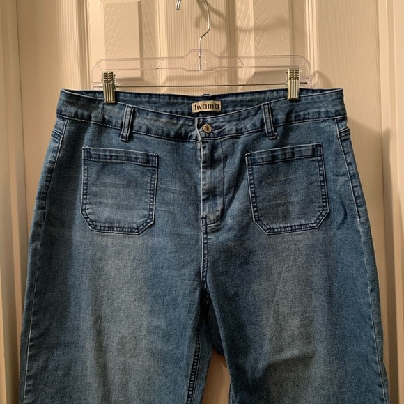 Luvamia Wide Leg Jeans Trendy Cropped Women’s Blue Jeans Cotton Blend Size 2XL - Picture 3 of 16